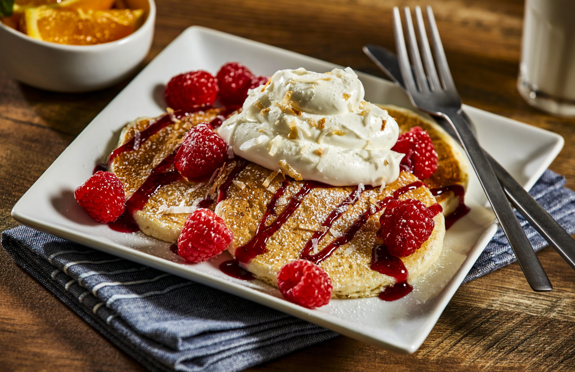 Coconut Raspberry Pancakes