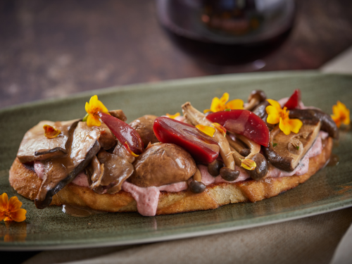 Foraged Mushroom Beet Bruschetta